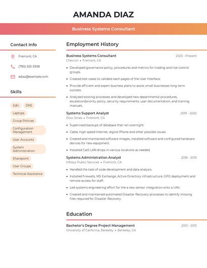 Business Systems Consultant Resume