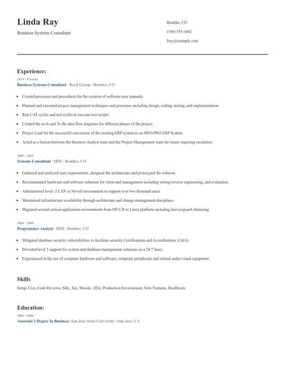 Business Systems Consultant Resume