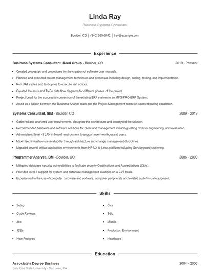 Business Systems Consultant Resume