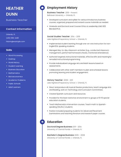 Business Teacher Resume