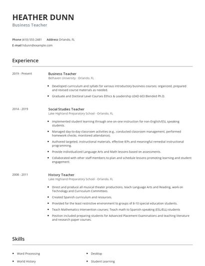 Business Teacher Resume