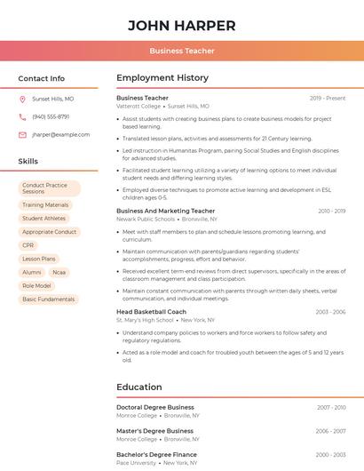 Business Teacher Resume