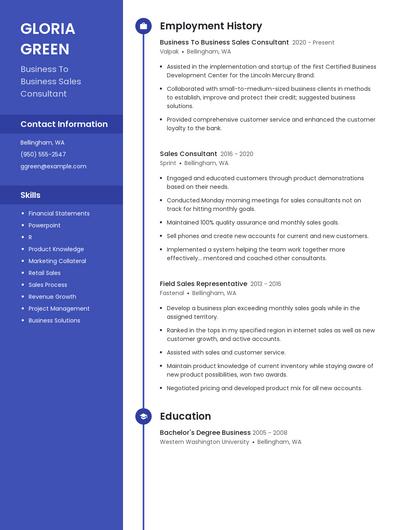 Business To Business Sales Consultant Resume