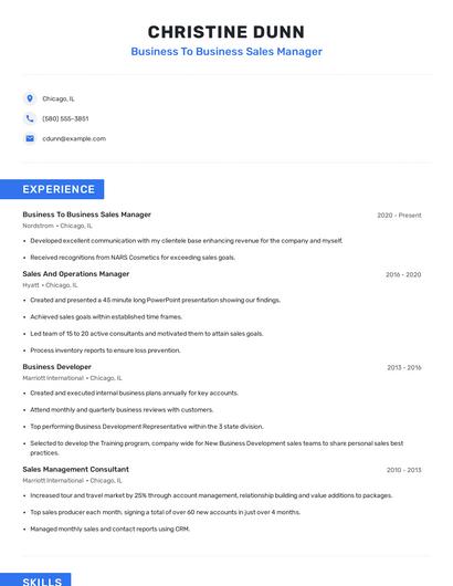 Business To Business Sales Manager Resume