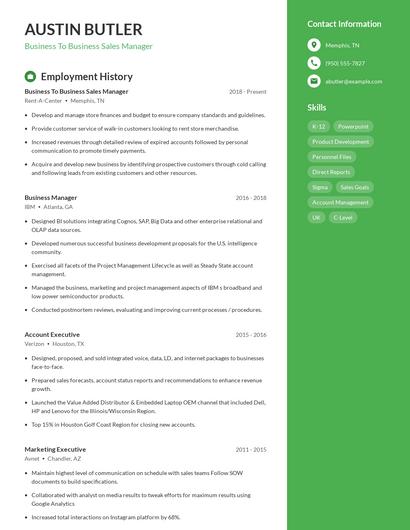 Business To Business Sales Manager Resume
