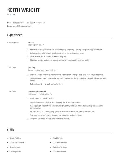 Busser Resume