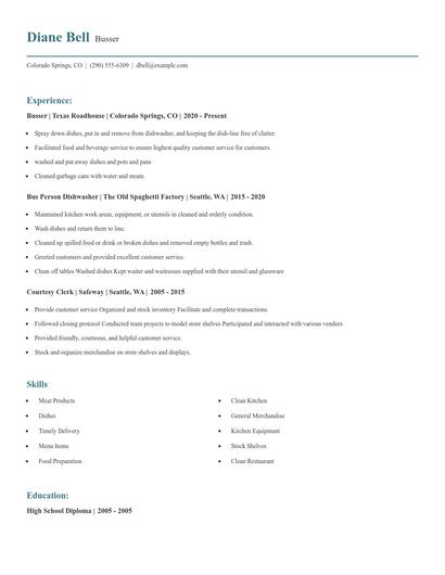 Busser Resume