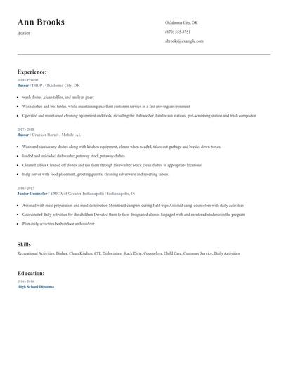 Busser Resume
