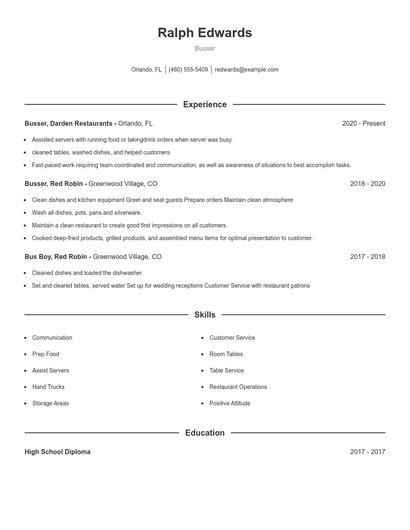 Busser Resume