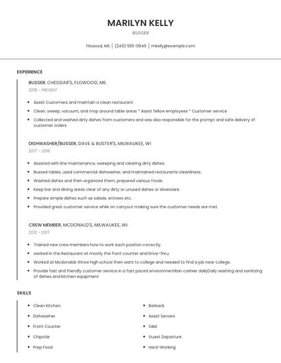 Busser Resume