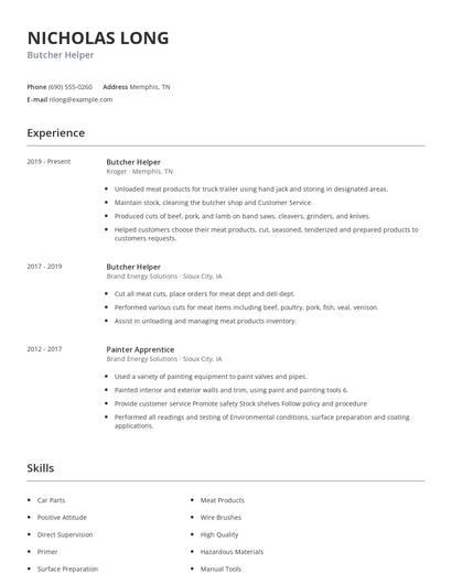 Butcher Helper Resume