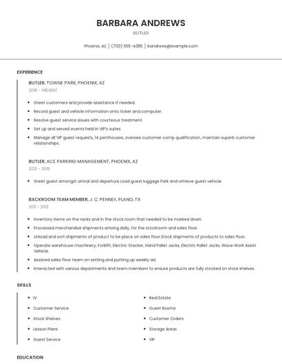 Butler Resume