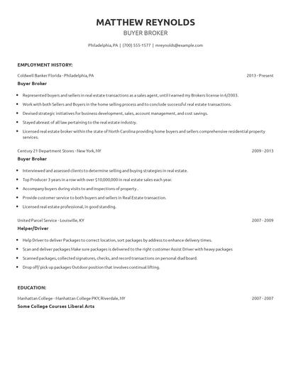 Buyer Broker Resume