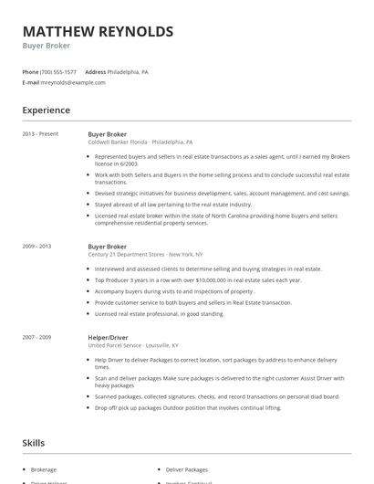 Buyer Broker Resume