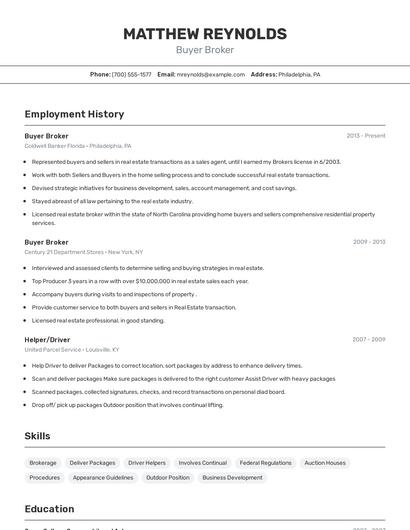 Buyer Broker Resume