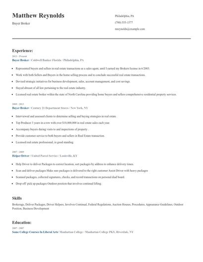 Buyer Broker Resume