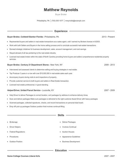 Buyer Broker Resume