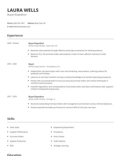 Buyer/Expeditor Resume