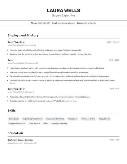 Buyer/Expeditor Resume