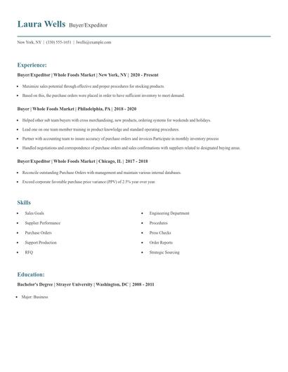 Buyer/Expeditor Resume