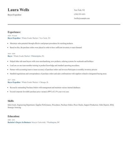 Buyer/Expeditor Resume