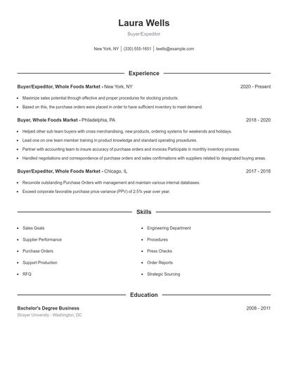Buyer/Expeditor Resume