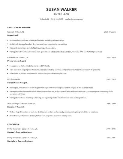 Buyer Lead Resume