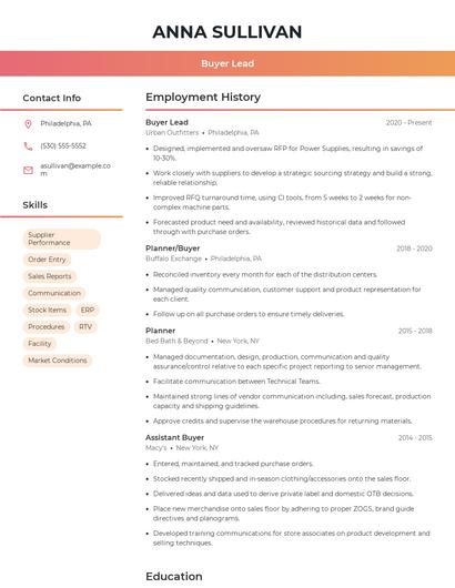 Buyer Lead Resume