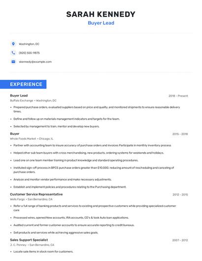 Buyer Lead Resume