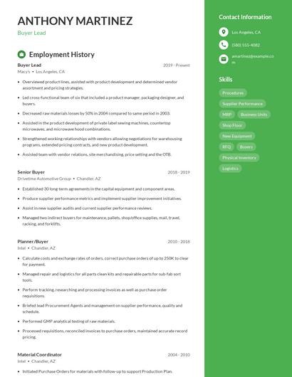 Buyer Lead Resume