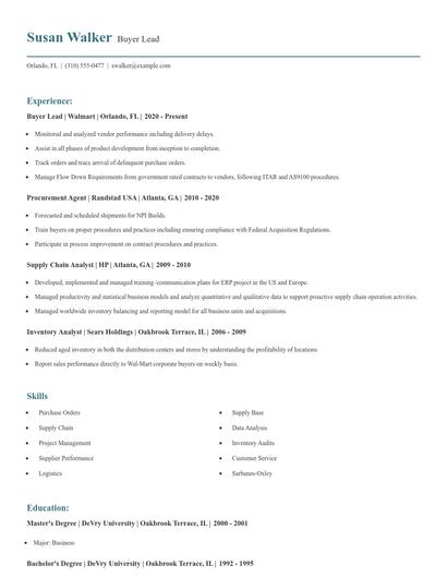 Buyer Lead Resume