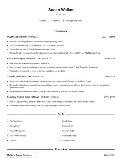 Buyer Lead Resume