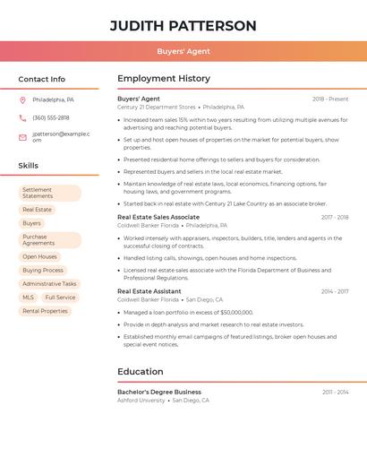 Buyers' Agent Resume