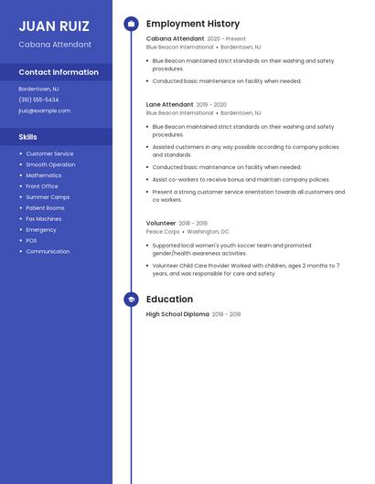 Cabana Attendant Resume