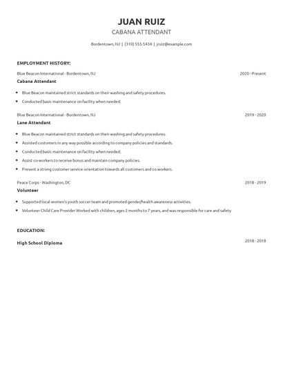 Cabana Attendant Resume