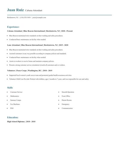 Cabana Attendant Resume