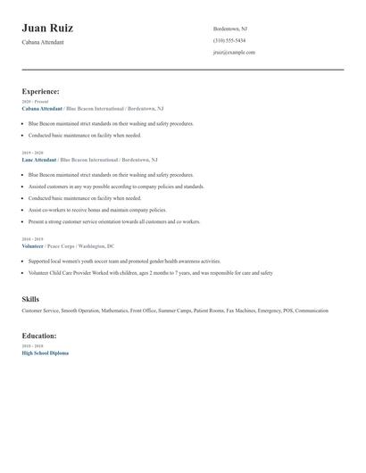 Cabana Attendant Resume