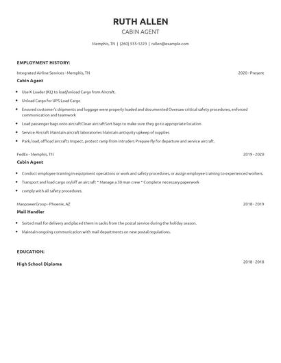 Cabin Agent Resume