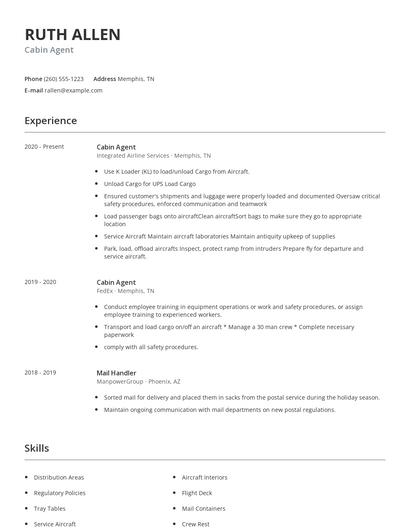 Cabin Agent Resume