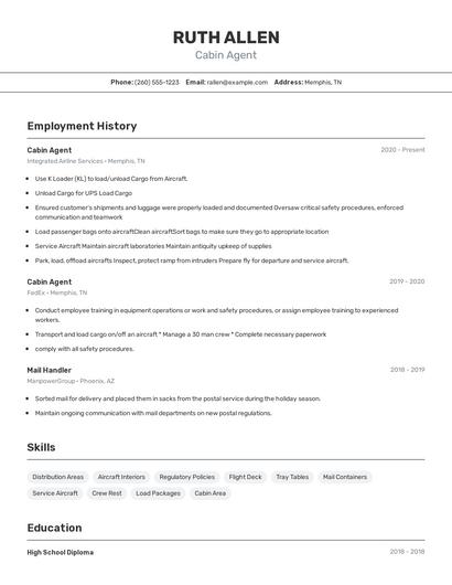 Cabin Agent Resume