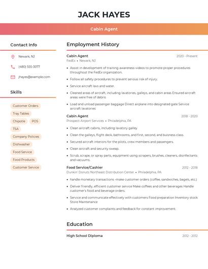 Cabin Agent Resume