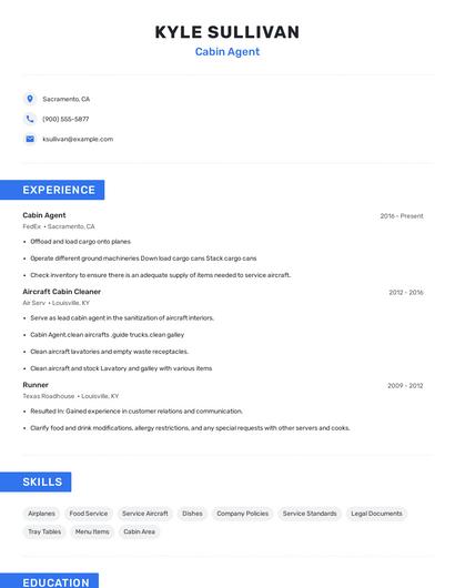 Cabin Agent Resume