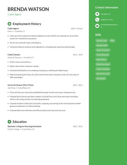 Cabin Agent Resume