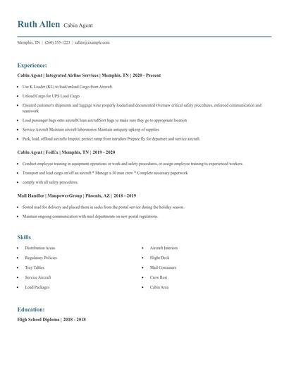 Cabin Agent Resume