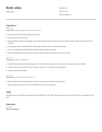 Cabin Agent Resume