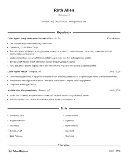 Cabin Agent Resume