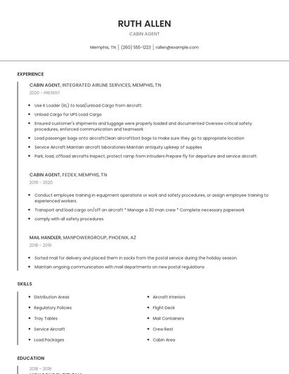 Cabin Agent Resume