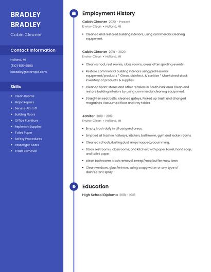 Cabin Cleaner Resume