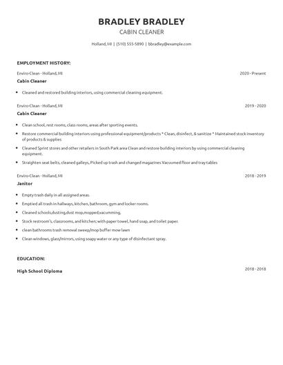 Cabin Cleaner Resume