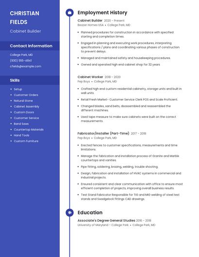 Cabinet Builder Resume